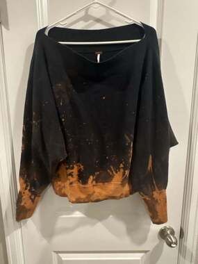 Free People Bleach Wash Off-The-Shoulder Pullover Sweatshirt Black